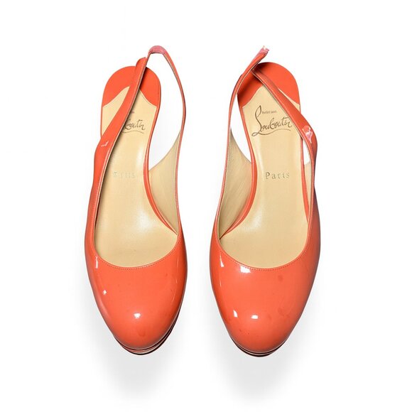 Christian Louboutin Patent Slingback Heels – Coral Red – Size 38 – 100% Authenti - Picture 2 of 13